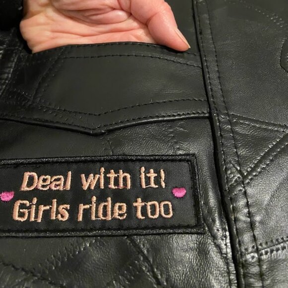 Diamond Plate Women's Leather Biker Vest Moto Classic Black Rare Patches Size M - Picture 9 of 16
